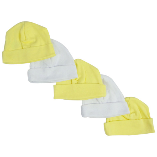 Yellow & White Baby Caps (pack Of 5)idx BLT031-YELLOW-3-W-2